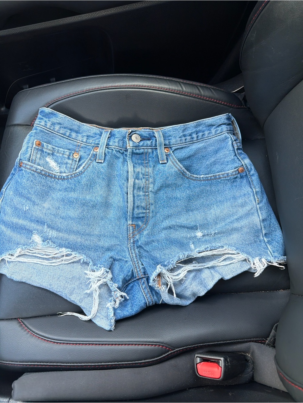Levi's 501 Blue Distressed High-Rise Jean Shorts. Size 27”